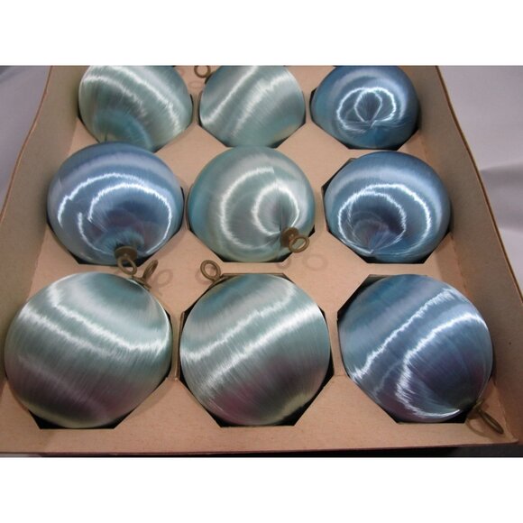 Assorted Blue Satin Sheen Wrapped Christmas Ornaments 12 Elegant Holiday Decor G - Picture 6 of 8